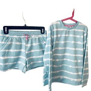 NWOT 32 Degrees Cool Aruba Blue Tie Dye Youth Short /Sweatshirt Size M 10/12